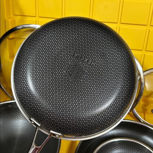 HEXCLAD 7-Piece Nonstick Stainless Steel Frying Pan Set 8 10 12- Lids Wok $600 - Picture 9 of 11